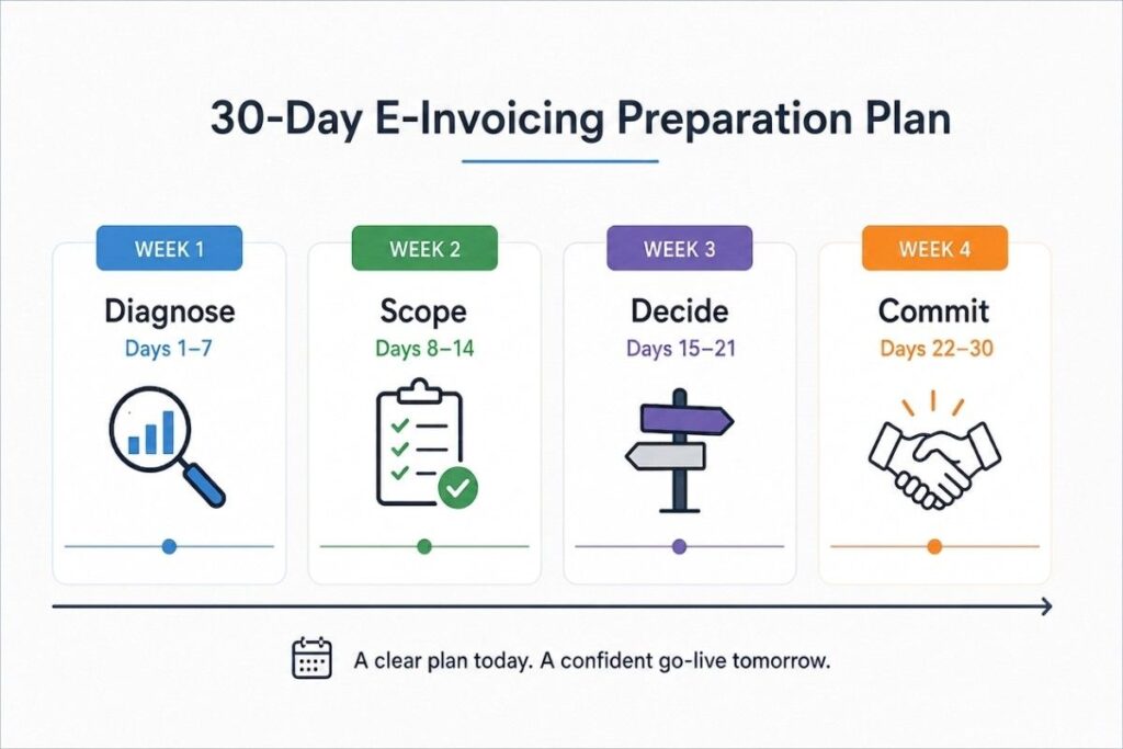CFO's 30-day E-Invoicing Action Plan Timeline for UAE Businesses by KPI